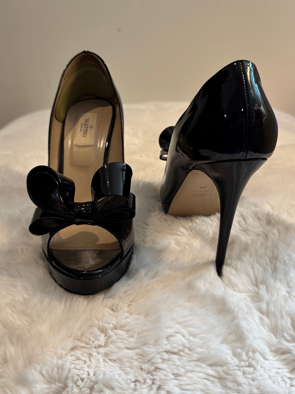 Valentino Black Patent Bow Peep-Toe Stiletto Pumps